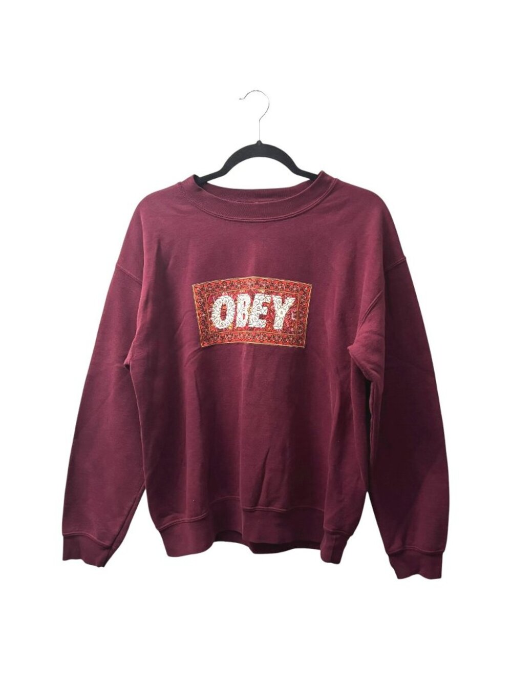 Obey Crew Neck Graphic Sweatshirt M Stained Glass Floral Spell Out Logo Print